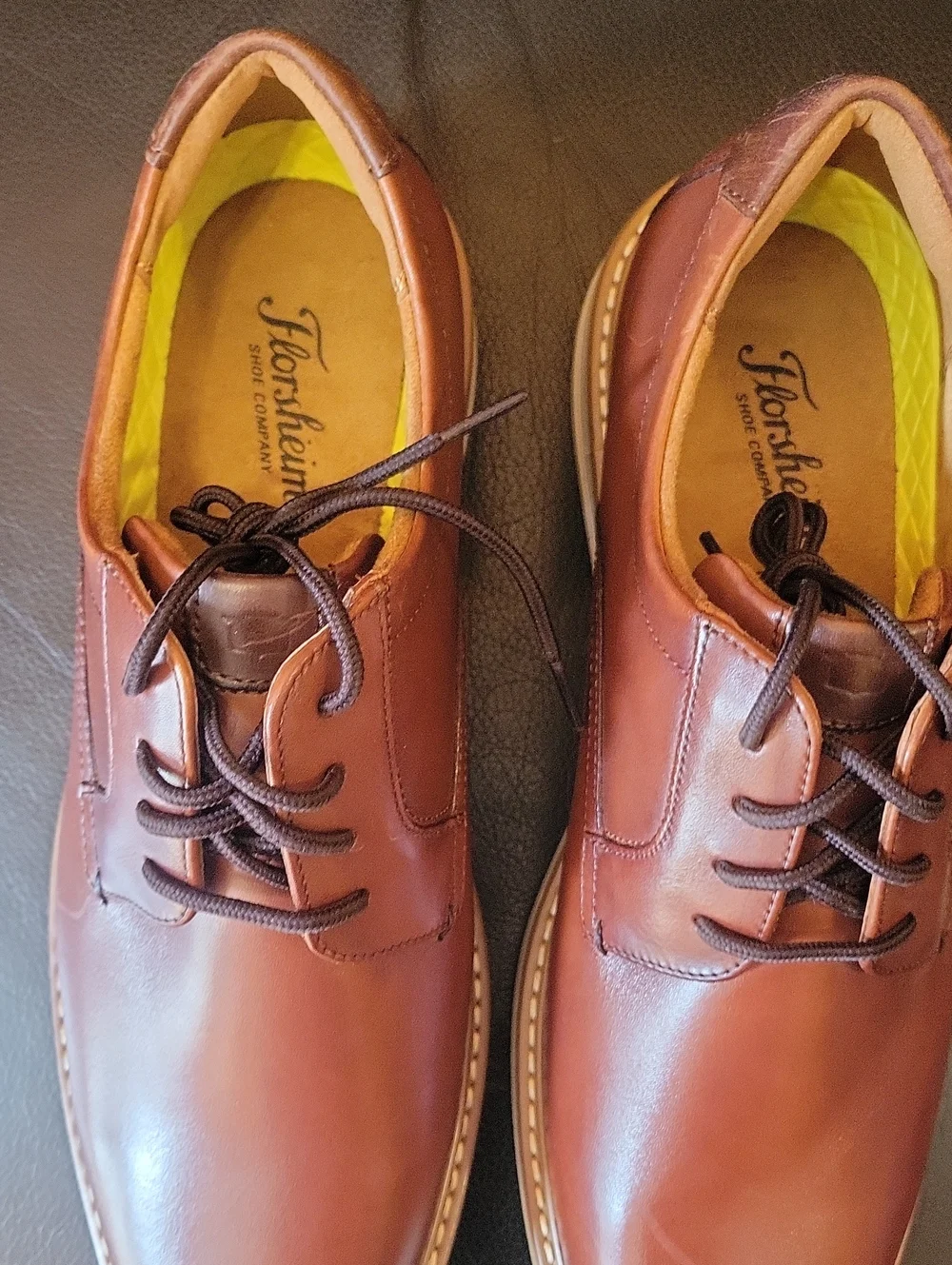 Florsheim Brown Leather Lace-Up Oxfords with Yellow Insole